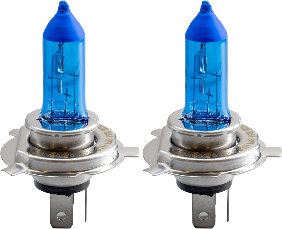 H4 Super White Halogen Bulbs | 12V 55W | 5000K–6000K Xenon Look | E-Mark Road Legal